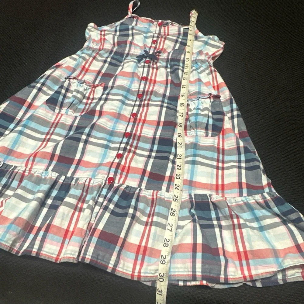 Oshkosh B'Gosh Girls 8 Summer Dress Classic Plaid Pockets Ruffles Bow School